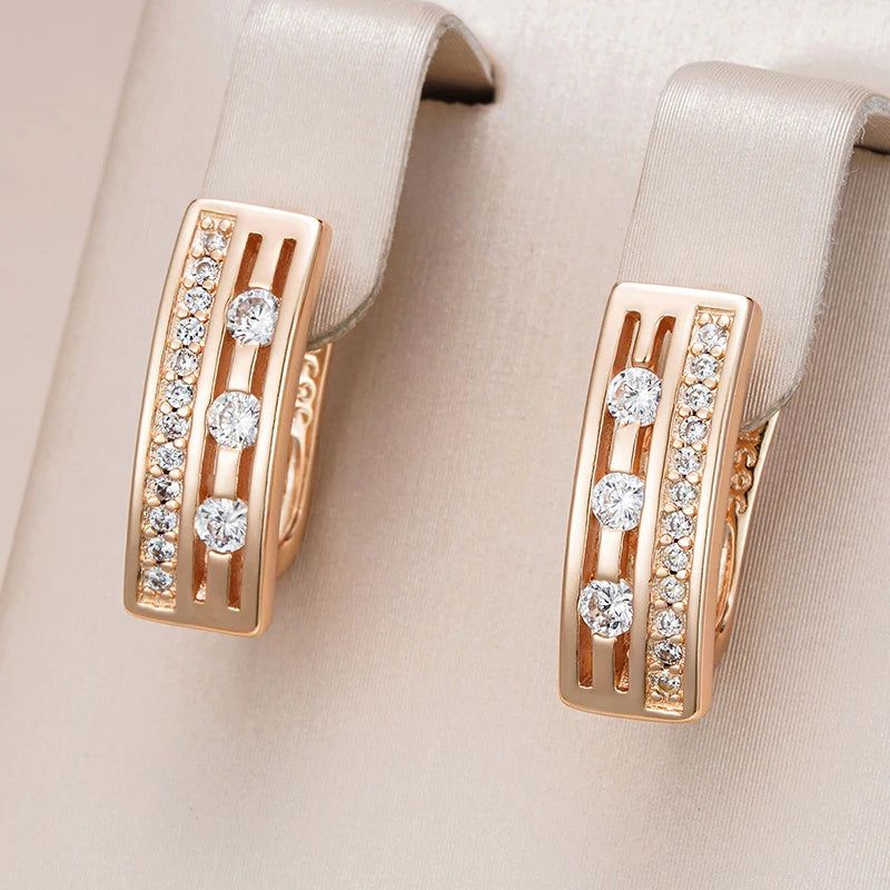 Stylish Geometric 585 Rose Gold Drop Earrings with Natural Zircon – Trendy High-Quality Jewelry