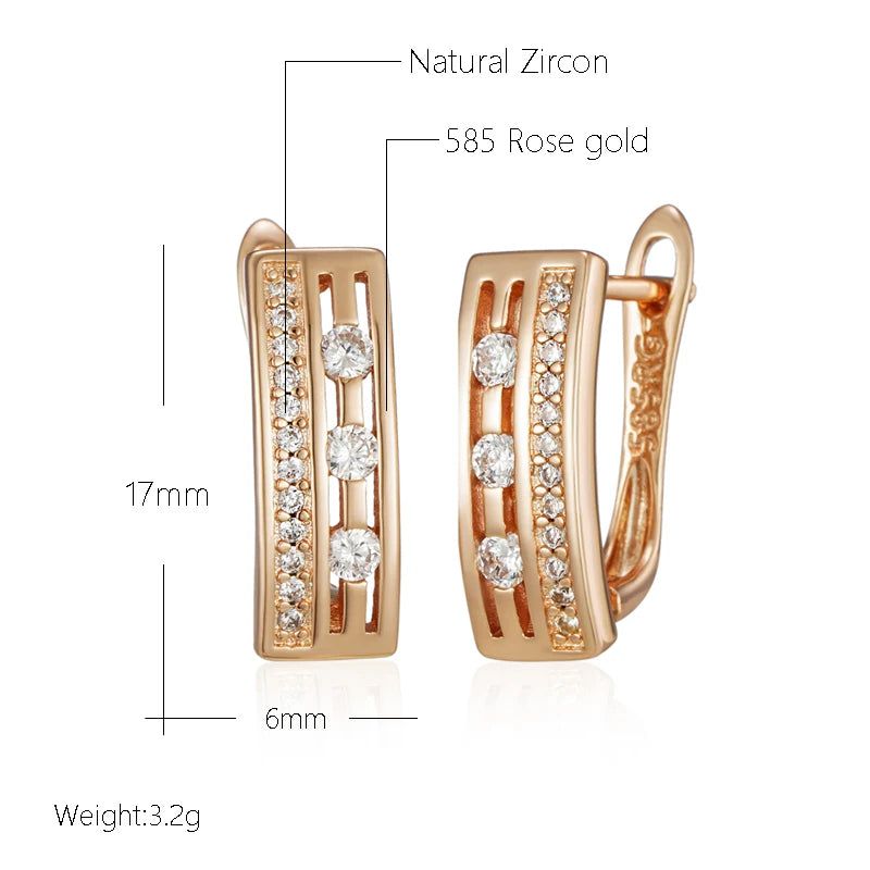 Stylish Geometric 585 Rose Gold Drop Earrings with Natural Zircon – Trendy High-Quality Jewelry