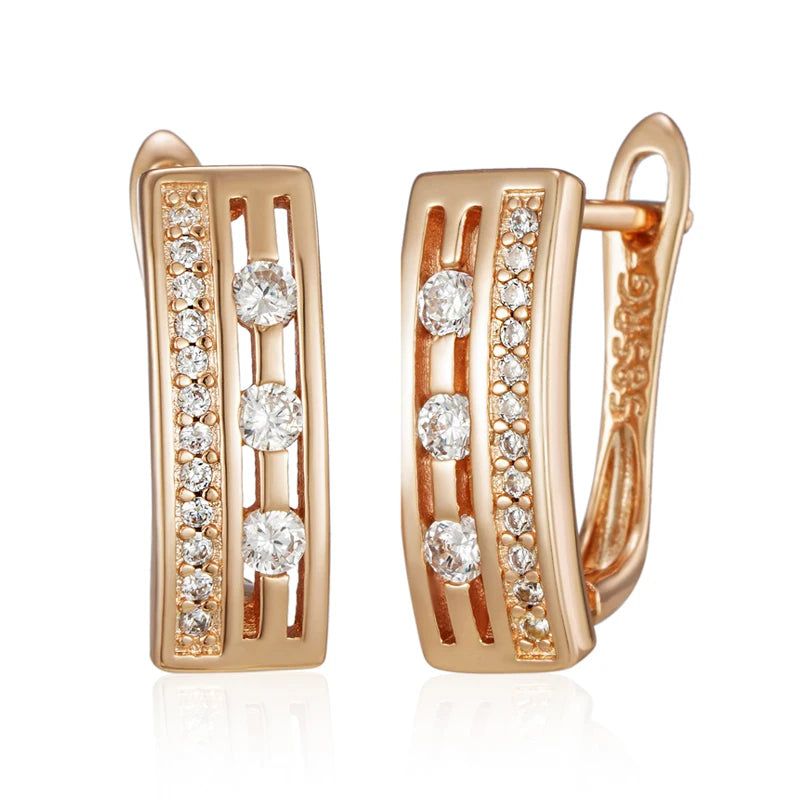 Stylish Geometric 585 Rose Gold Drop Earrings with Natural Zircon – Trendy High-Quality Jewelry