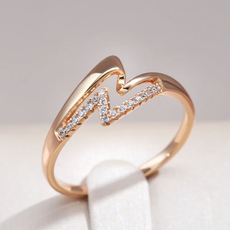 Stylish Geometric 585 Rose Gold Ring with Natural Zircon - Minimalist Fashion Jewelry