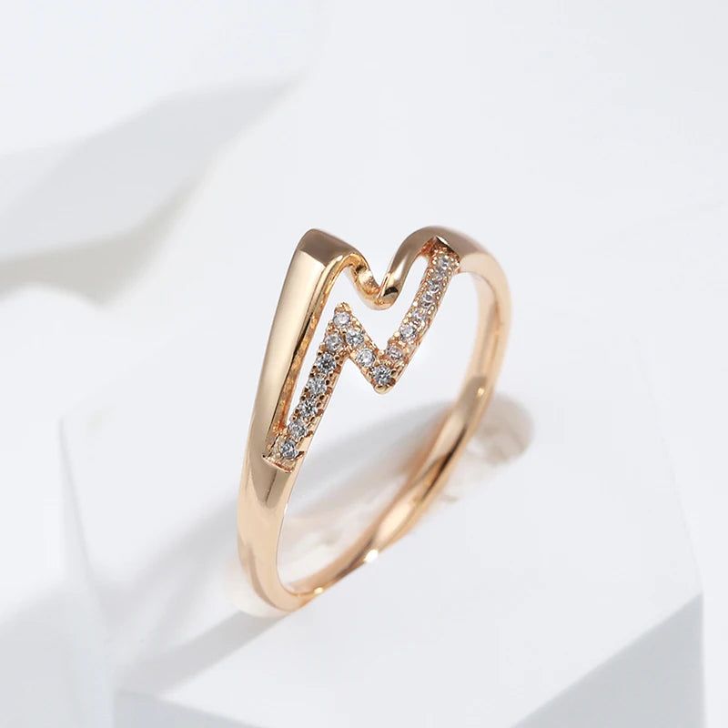 Stylish Geometric 585 Rose Gold Ring with Natural Zircon - Minimalist Fashion Jewelry