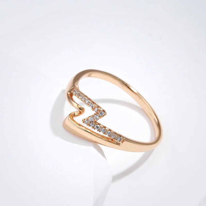 Stylish Geometric 585 Rose Gold Ring with Natural Zircon - Minimalist Fashion Jewelry