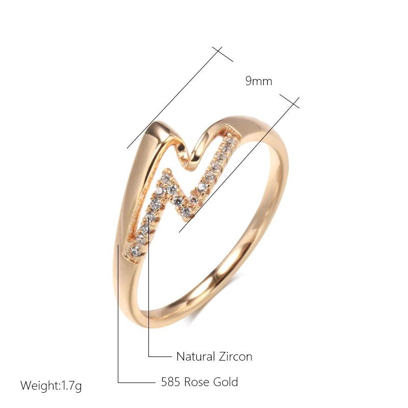 Stylish Geometric 585 Rose Gold Ring with Natural Zircon - Minimalist Fashion Jewelry