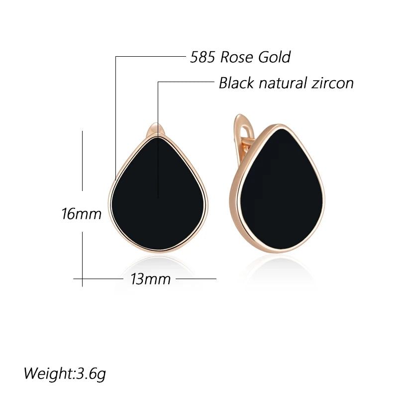 Stylish Geometric Black Stone Dangle Earrings in Rose Gold Finish