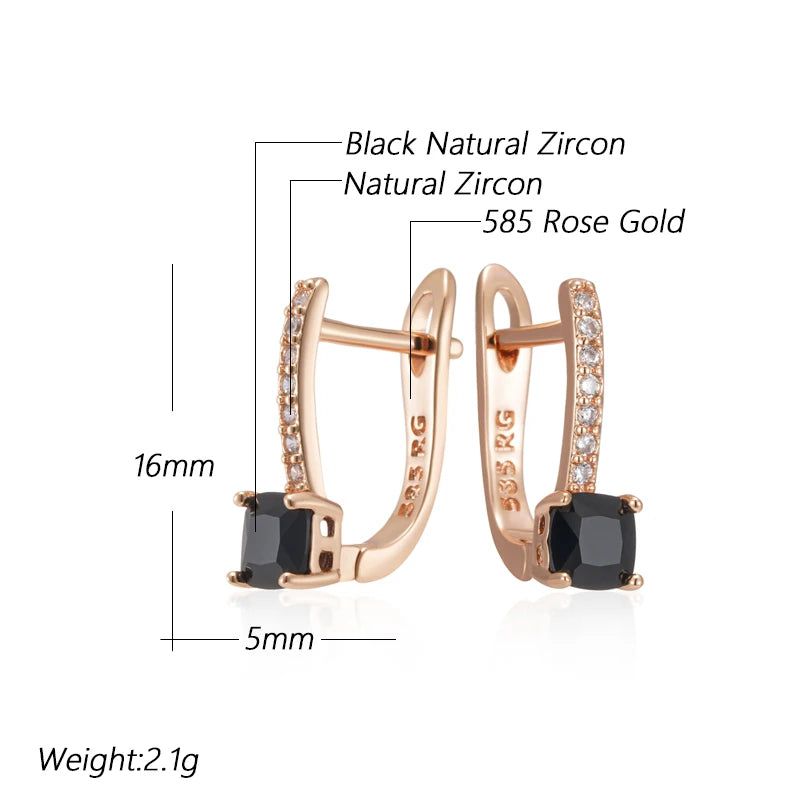 Stylish Geometric Black Zircon Drop Earrings in 585 Rose Gold for Bridal Elegance