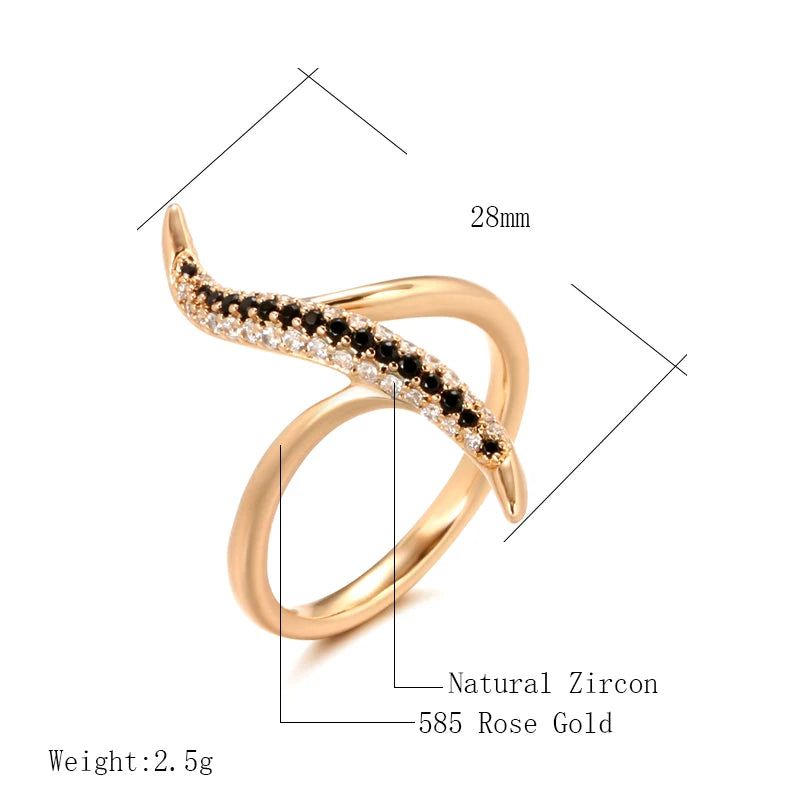 Stylish Geometric Black and White Zircon Ring in 585 Rose Gold - Fashion Jewelry