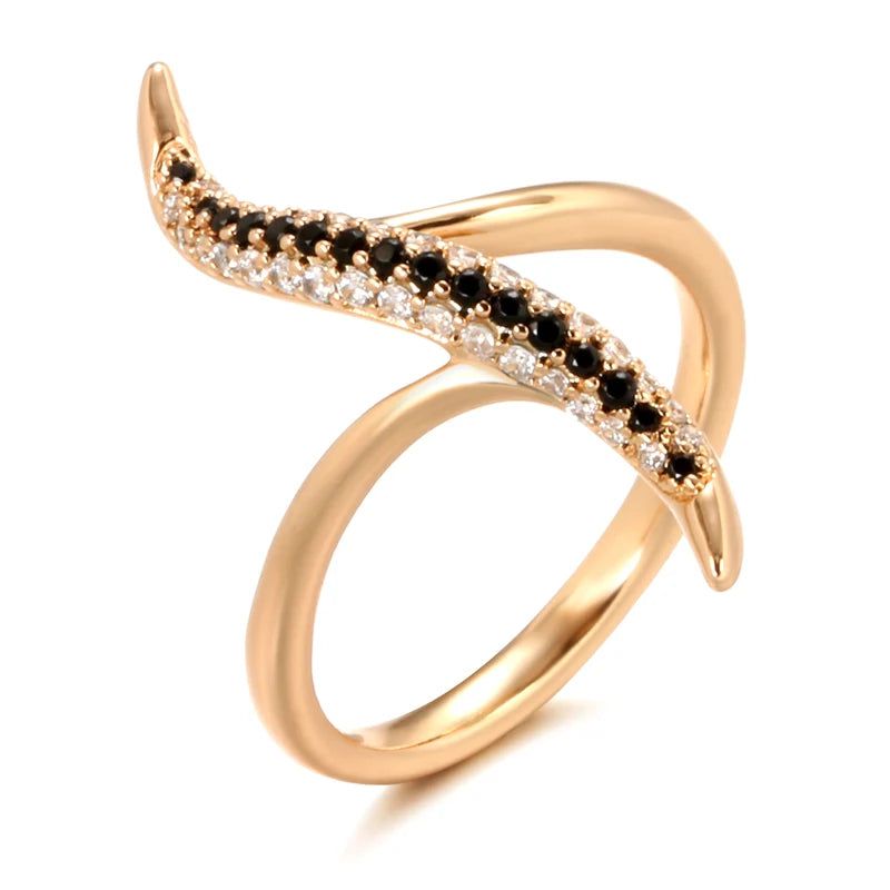 Stylish Geometric Black and White Zircon Ring in 585 Rose Gold - Fashion Jewelry