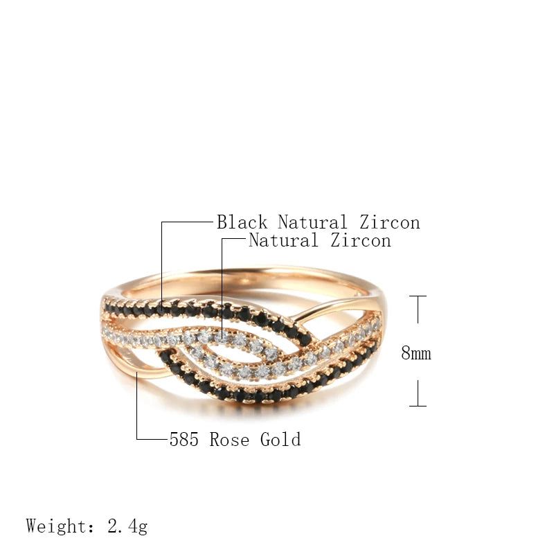 Stylish Geometric Black and White Zircon Ring in 585 Rose Gold Finish