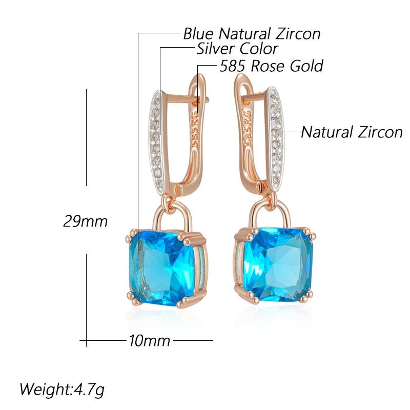 Stylish Geometric Blue Zircon Dangle Earrings in Rose Gold and Silver Mix