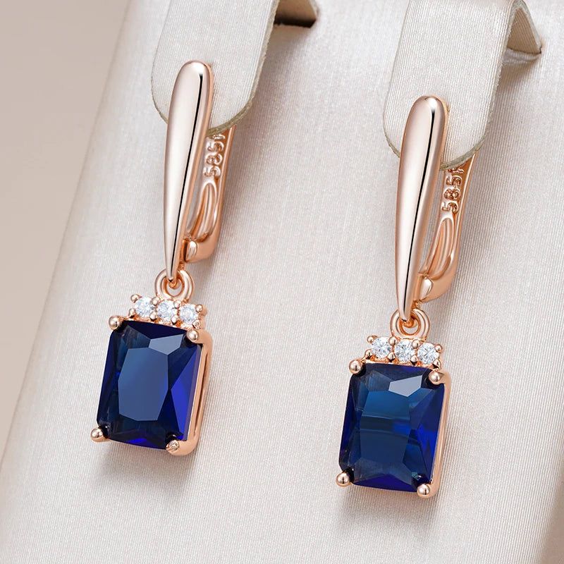 Stylish Geometric Blue Zircon Drop Earrings in Luxurious Rose Gold Finish