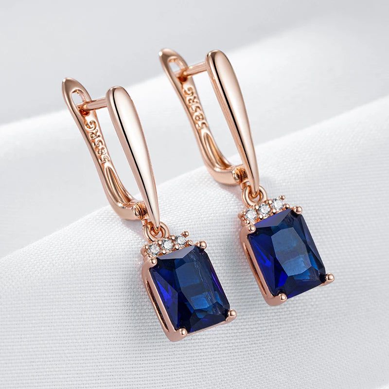 Stylish Geometric Blue Zircon Drop Earrings in Luxurious Rose Gold Finish