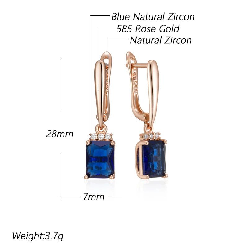 Stylish Geometric Blue Zircon Drop Earrings in Luxurious Rose Gold Finish