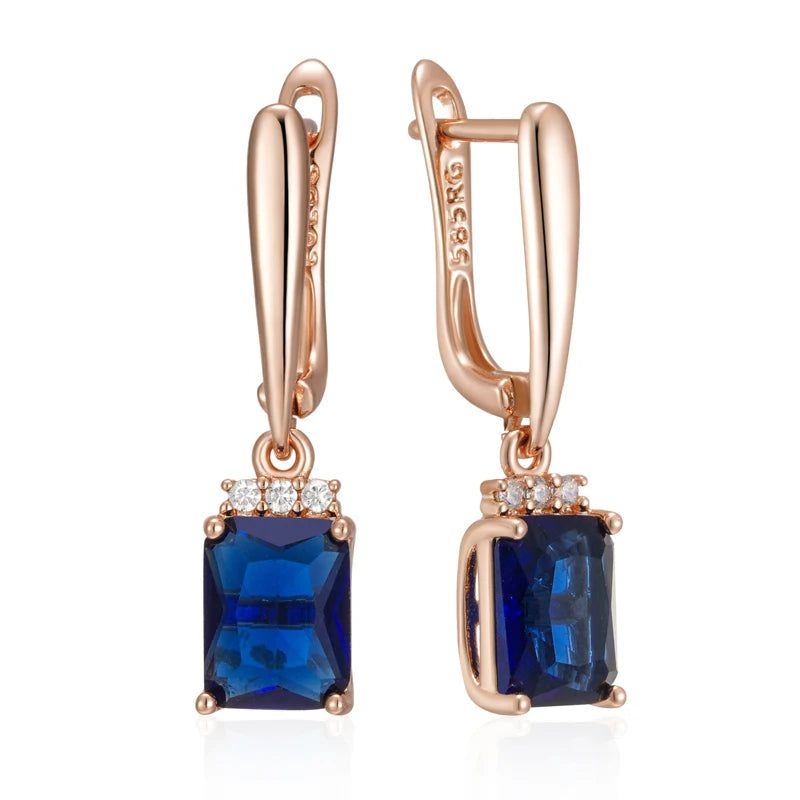 Stylish Geometric Blue Zircon Drop Earrings in Luxurious Rose Gold Finish