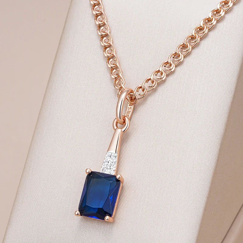 Stylish Geometric Blue Zircon Pendant Necklace in Luxurious Rose Gold Finish