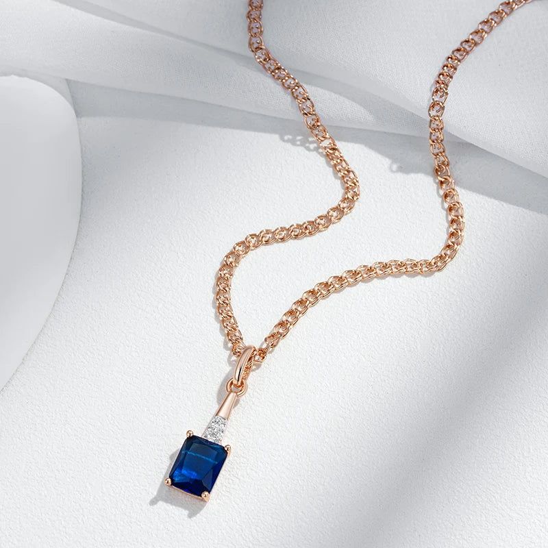 Stylish Geometric Blue Zircon Pendant Necklace in Luxurious Rose Gold Finish