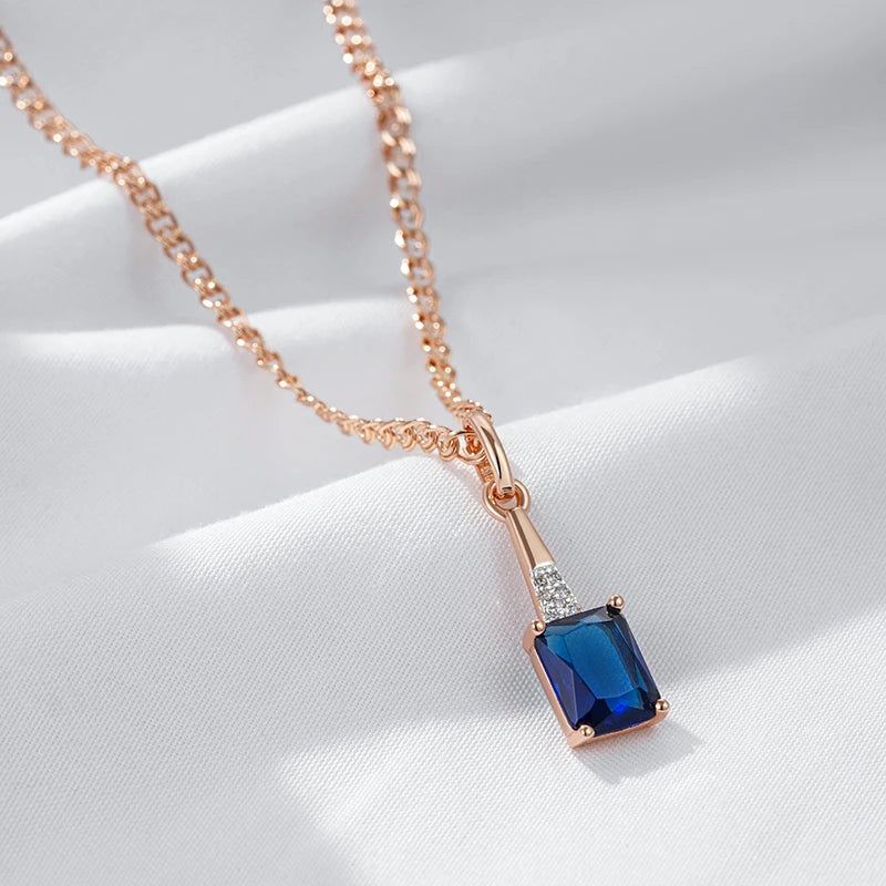 Stylish Geometric Blue Zircon Pendant Necklace in Luxurious Rose Gold Finish