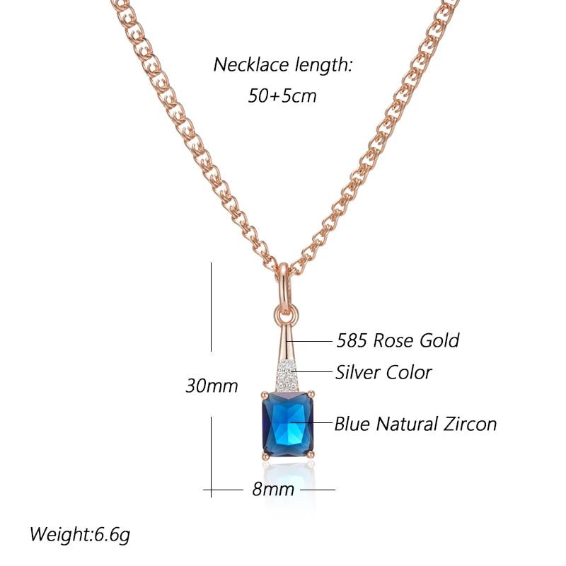 Stylish Geometric Blue Zircon Pendant Necklace in Luxurious Rose Gold Finish