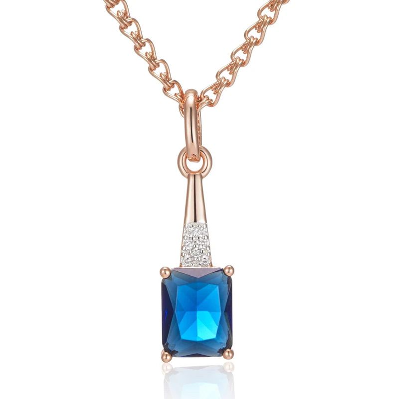 Stylish Geometric Blue Zircon Pendant Necklace in Luxurious Rose Gold Finish