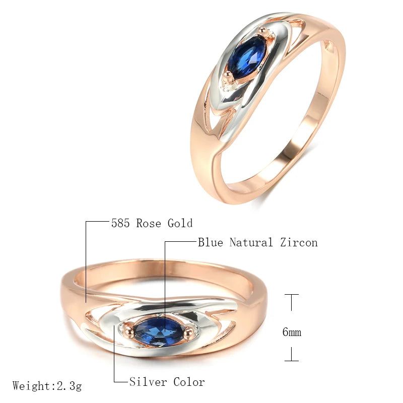 Stylish Geometric Blue Zircon Ring in 585 Rose Gold and White Gold Blend