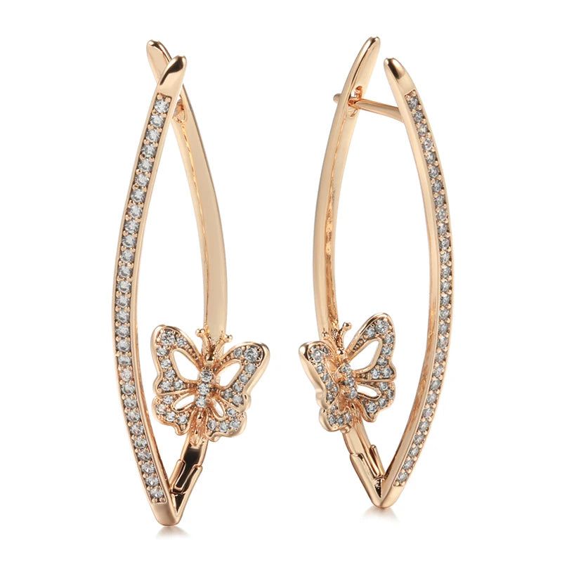 Stylish Geometric Butterfly Drop Earrings in 585 Rose Gold with Natural Zircon Inlay