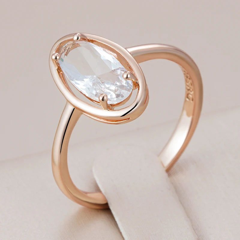 Stylish Geometric Clear Crystal Ring and Earring Set in 585 Rose Gold Plating