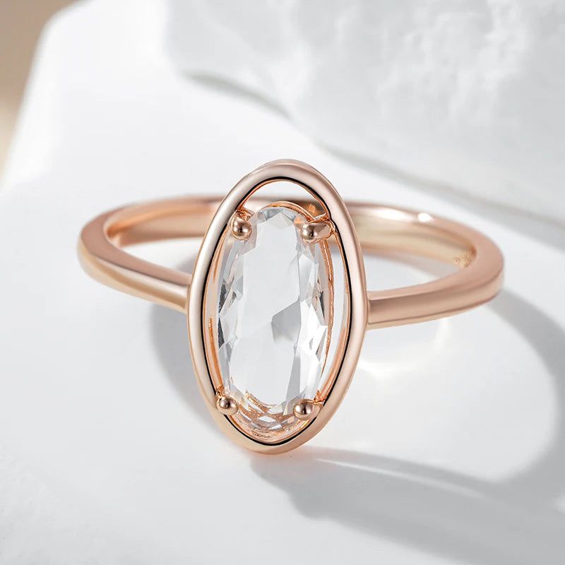 Stylish Geometric Clear Crystal Ring and Earring Set in 585 Rose Gold Plating