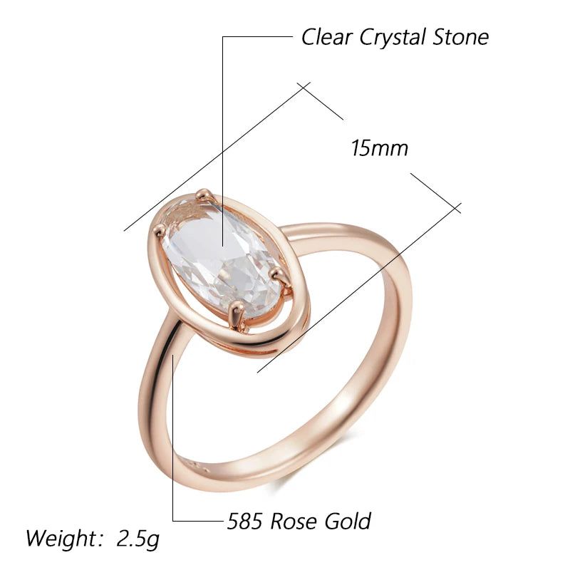 Stylish Geometric Clear Crystal Ring and Earring Set in 585 Rose Gold Plating