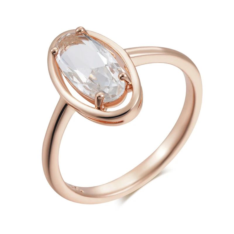 Stylish Geometric Clear Crystal Ring and Earring Set in 585 Rose Gold Plating