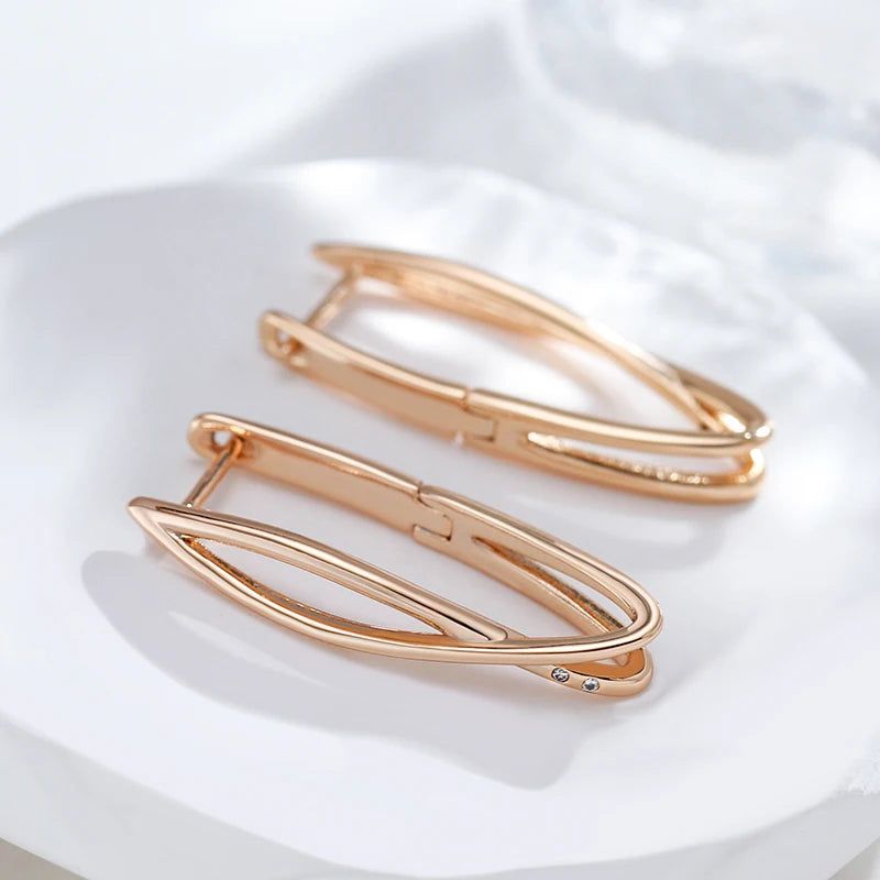 Stylish Geometric Cross Long Drop Earrings in 585 Rose Gold with Natural Zircon