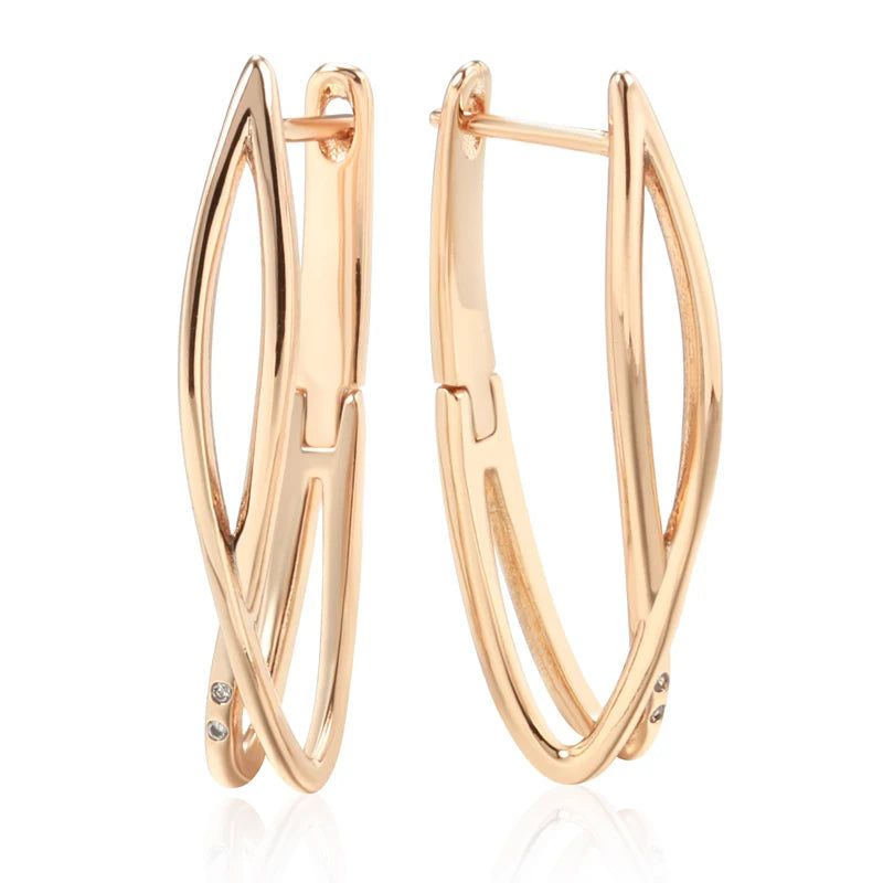 Stylish Geometric Cross Long Drop Earrings in 585 Rose Gold with Natural Zircon