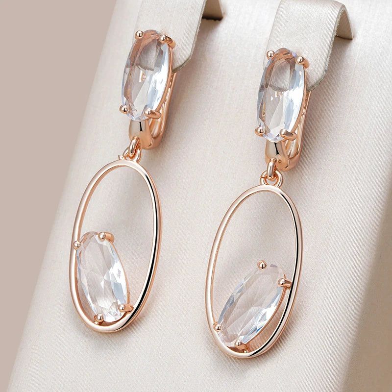 Stylish Geometric Drop Earrings with Hot Clear Crystal in Luxurious Rose Gold Finish