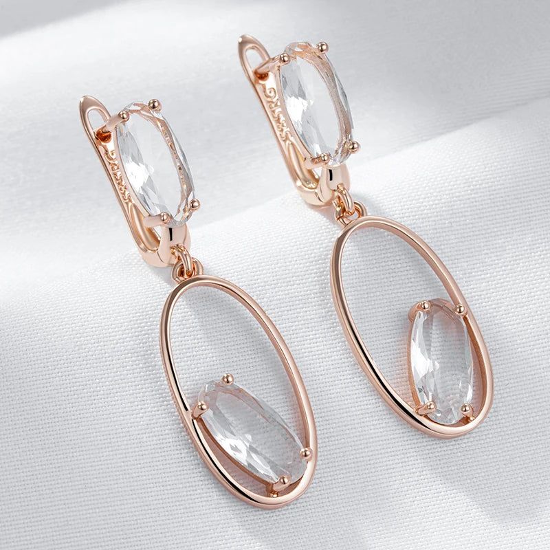 Stylish Geometric Drop Earrings with Hot Clear Crystal in Luxurious Rose Gold Finish