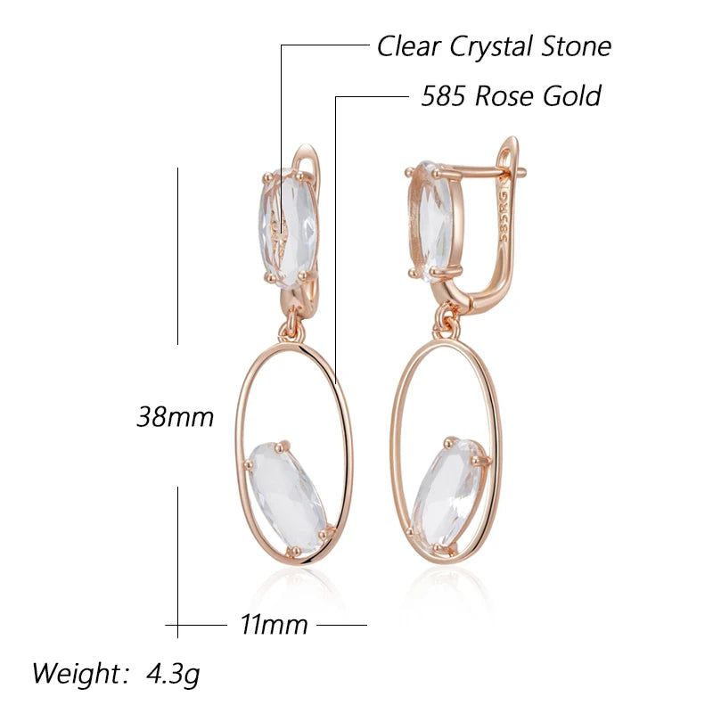 Stylish Geometric Drop Earrings with Hot Clear Crystal in Luxurious Rose Gold Finish