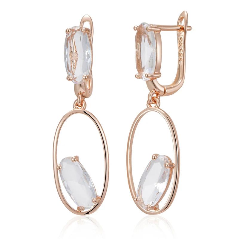 Stylish Geometric Drop Earrings with Hot Clear Crystal in Luxurious Rose Gold Finish