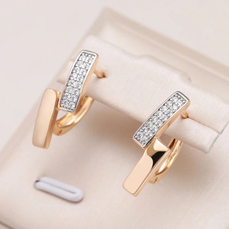 Stylish Geometric Drop Earrings with Natural Zircon and 585 Rose Gold Accents