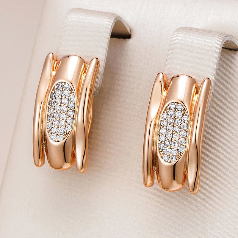 Stylish Geometric Drop Earrings with Natural Zircon in 585 Rose Gold Finish