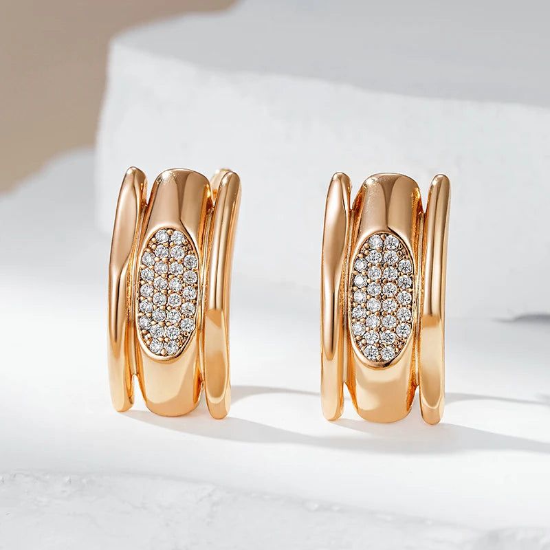 Stylish Geometric Drop Earrings with Natural Zircon in 585 Rose Gold Finish