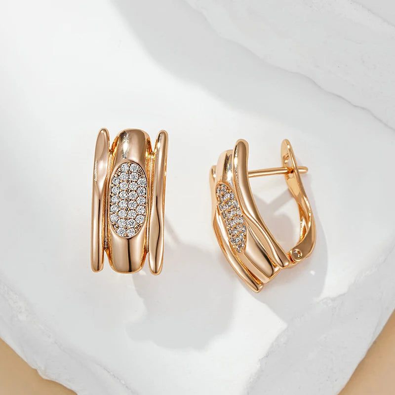 Stylish Geometric Drop Earrings with Natural Zircon in 585 Rose Gold Finish