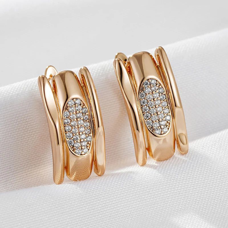 Stylish Geometric Drop Earrings with Natural Zircon in 585 Rose Gold Finish