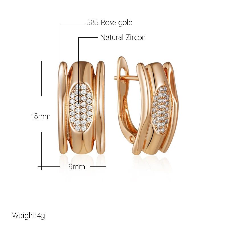 Stylish Geometric Drop Earrings with Natural Zircon in 585 Rose Gold Finish