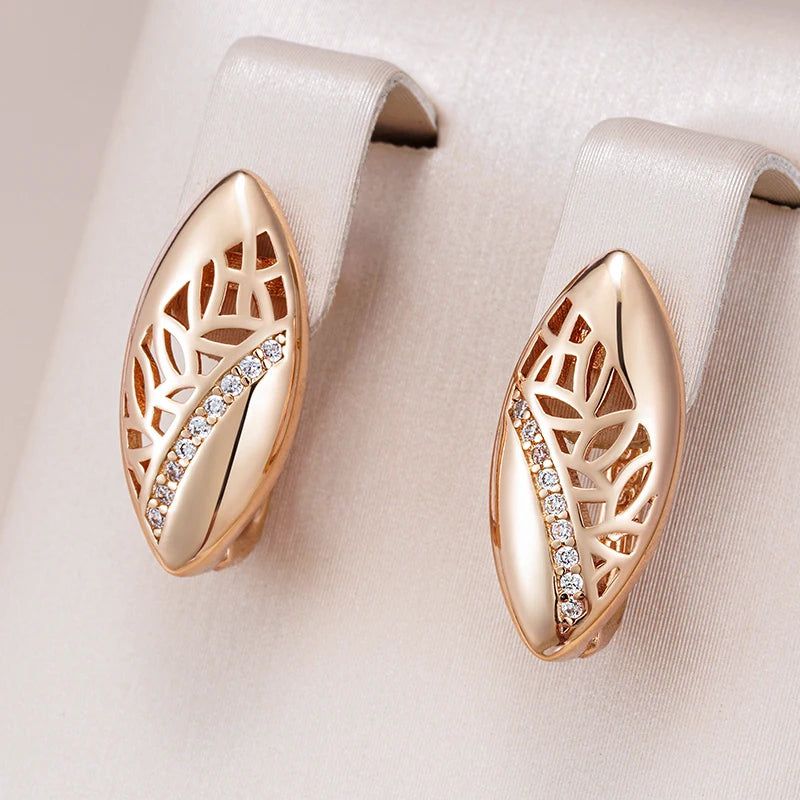 Stylish Geometric Drop Earrings with Natural Zircon in Luxurious Rose Gold