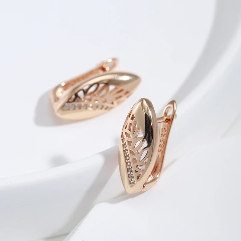 Stylish Geometric Drop Earrings with Natural Zircon in Luxurious Rose Gold