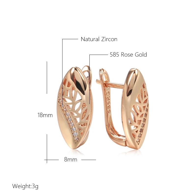 Stylish Geometric Drop Earrings with Natural Zircon in Luxurious Rose Gold