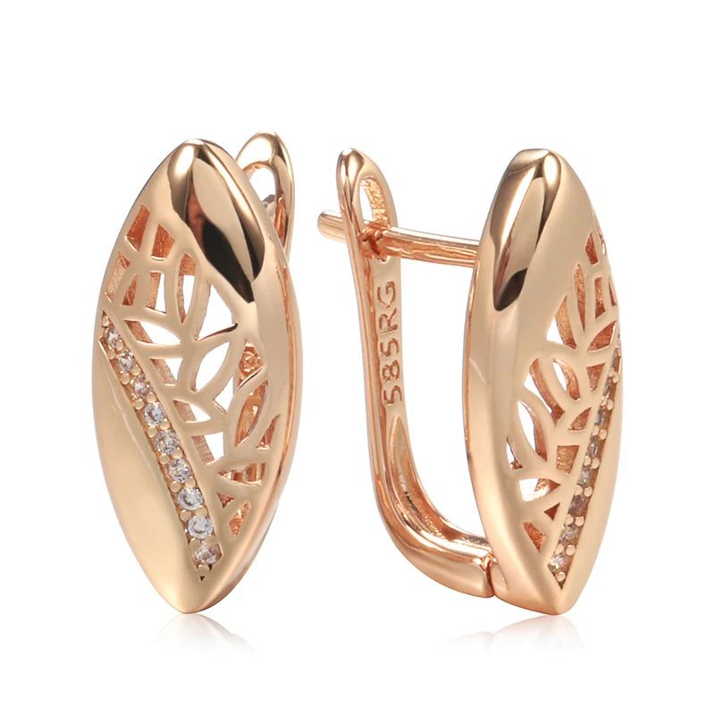 Stylish Geometric Drop Earrings with Natural Zircon in Luxurious Rose Gold