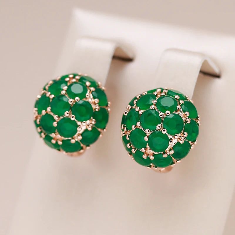 Stylish Geometric Drop Earrings with Sparkling Green Natural Zircon in Rose Gold Finish