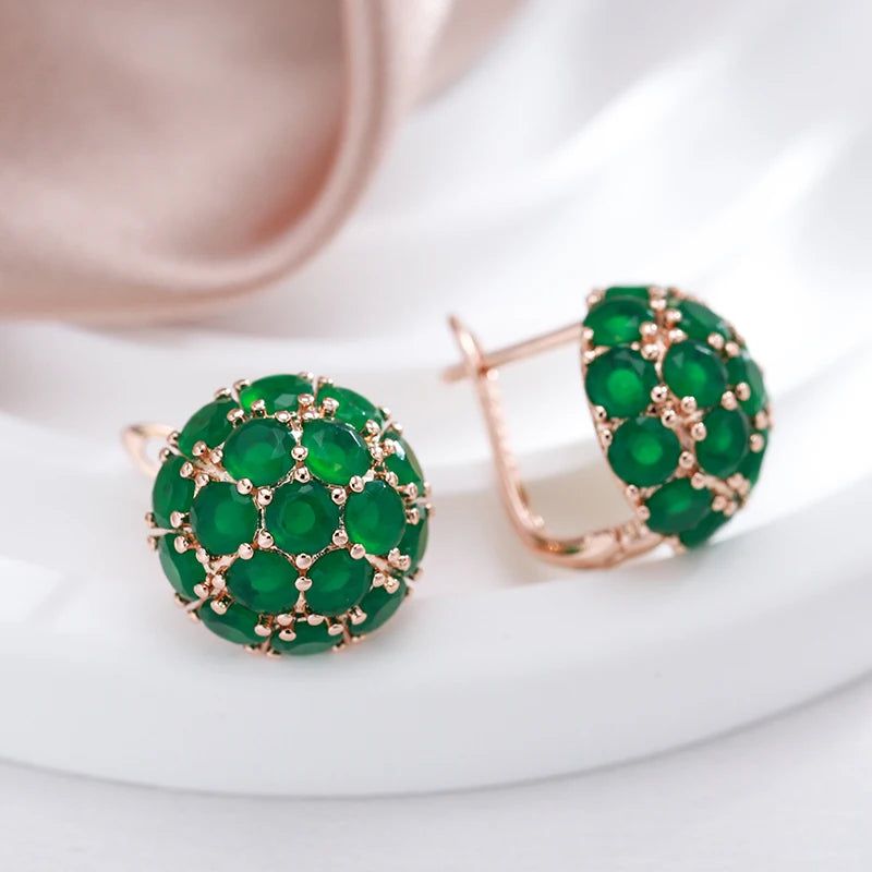 Stylish Geometric Drop Earrings with Sparkling Green Natural Zircon in Rose Gold Finish