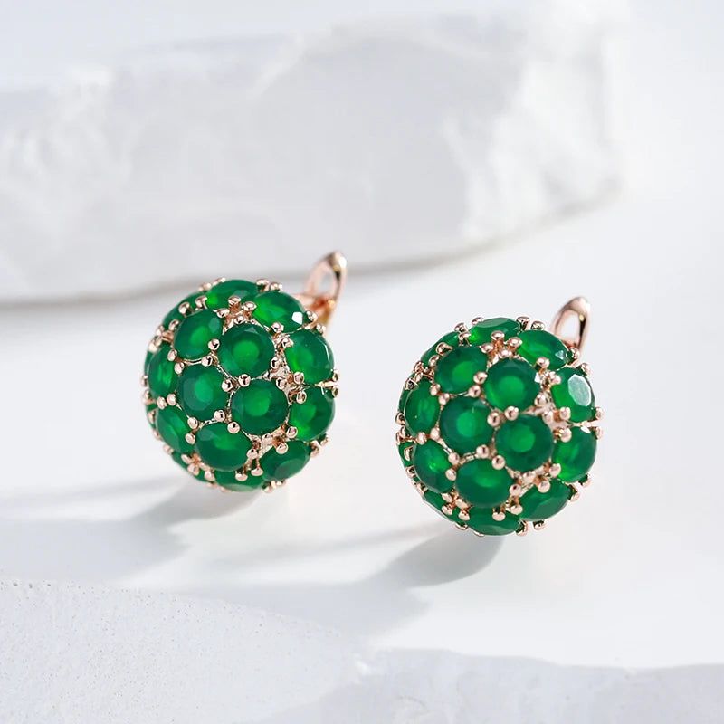 Stylish Geometric Drop Earrings with Sparkling Green Natural Zircon in Rose Gold Finish