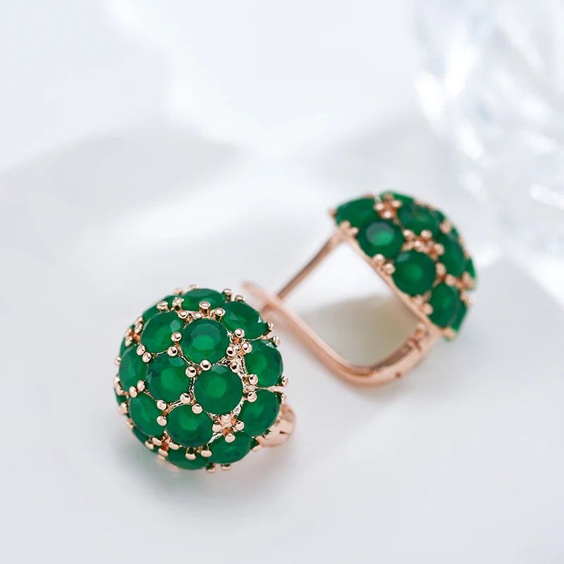 Stylish Geometric Drop Earrings with Sparkling Green Natural Zircon in Rose Gold Finish