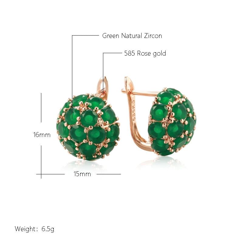 Stylish Geometric Drop Earrings with Sparkling Green Natural Zircon in Rose Gold Finish