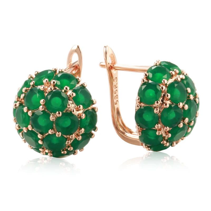 Stylish Geometric Drop Earrings with Sparkling Green Natural Zircon in Rose Gold Finish